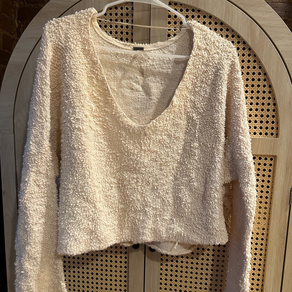 Free People Cream Textured Sweater